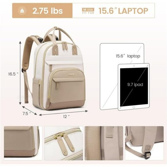 LOVEVOOK Diaper Bag Backpack Large Baby Bag with Pad Waterproof Beige Khaki - Picture 6 of 7